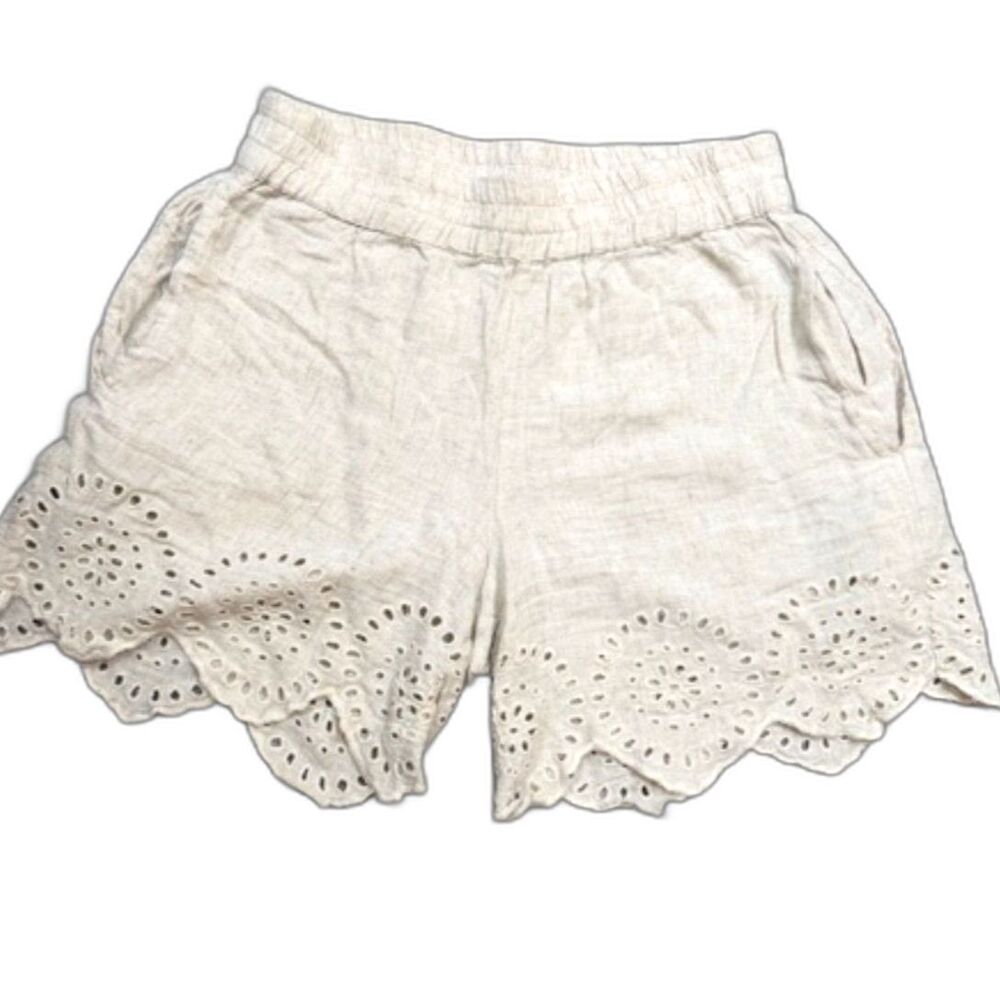 Palm Rio Beige Eyelet Hem Shorts Size S Boho Elastic Waist Lightweight Casual